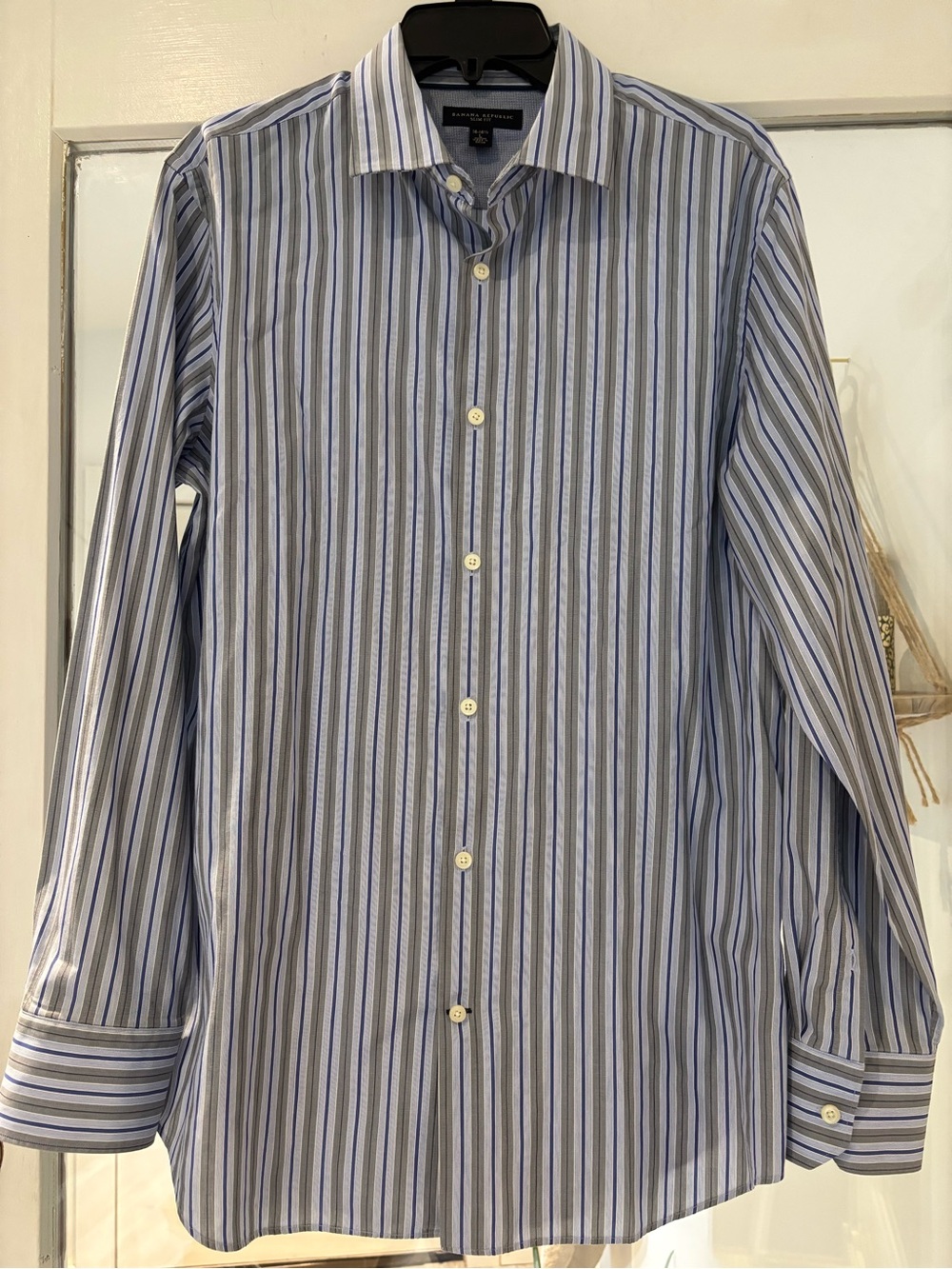 Banana Republic Men’s Blue & Gray Striped Dress Shirt